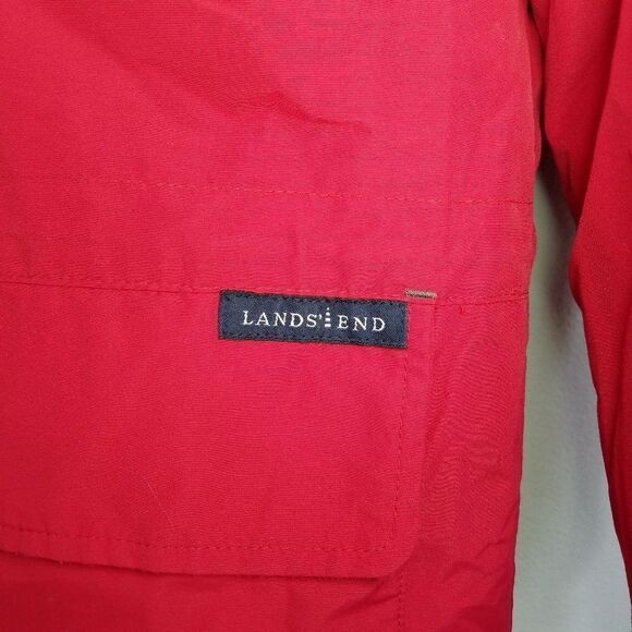 Lands' End Red Nylon Hooded Fleece Lined Squall Parka Ski Winter Coat L 14-16 - Picture 6 of 12